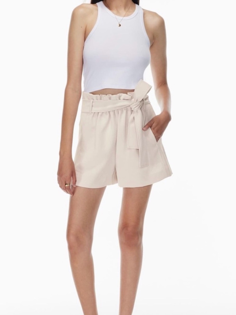 ARITZIA Wilfred High-Waist Paperbag Tie-Front Shorts in Light Beige